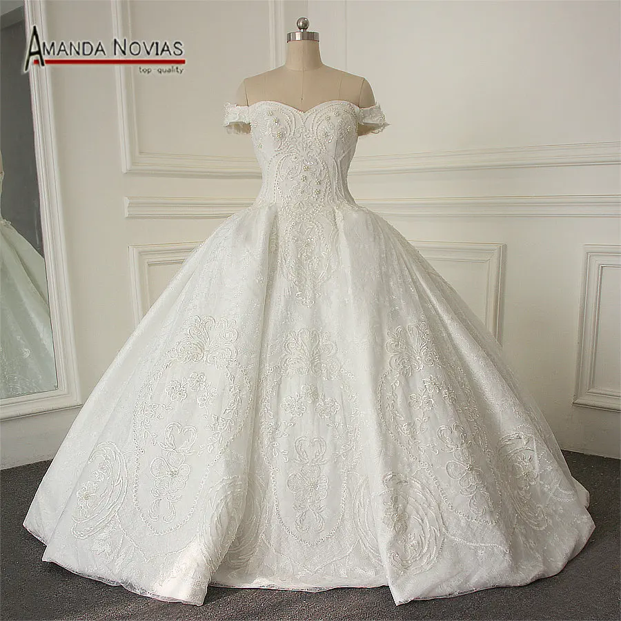 

wedding gowns 2019 luxury satin with lace pearls wedding dress ball gown