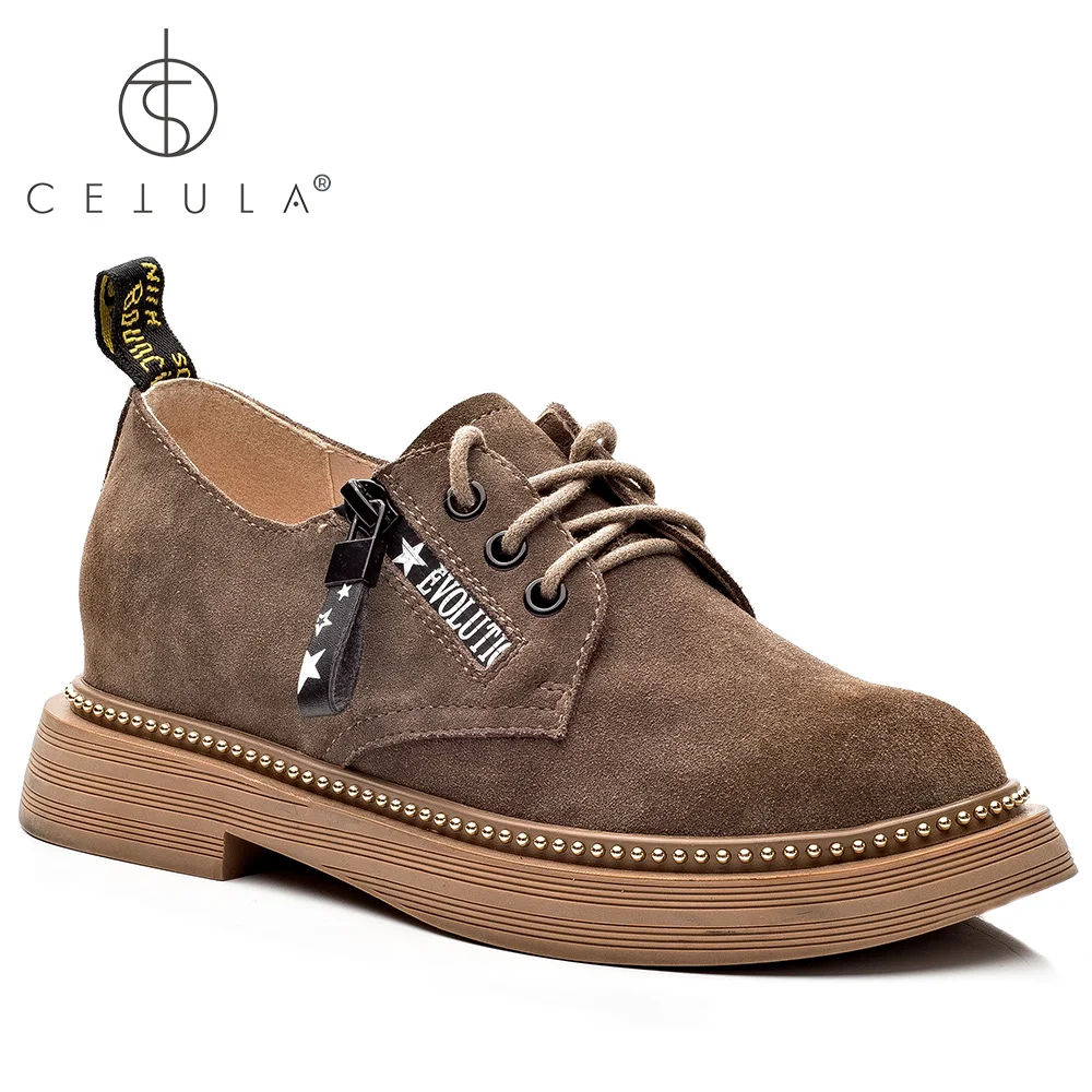 

@Cetula 2018 Handcrafted Cow Suede Lace-up &Star Prints Zip Modern Stitching Women Work Shoes ft. Round Toe&Gold Studs Outsole