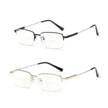Титановые прогрессивные многофокальные очки для мужчин с эффектом памяти Aolly, синий светильник, очки для чтения, полуоправа, очки по рецепту