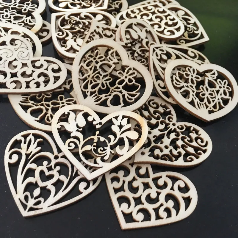 10pcs Heart Wooden Embellishments Crafts Hanging Ornament for Wedding Valentine's Day Gift DIY