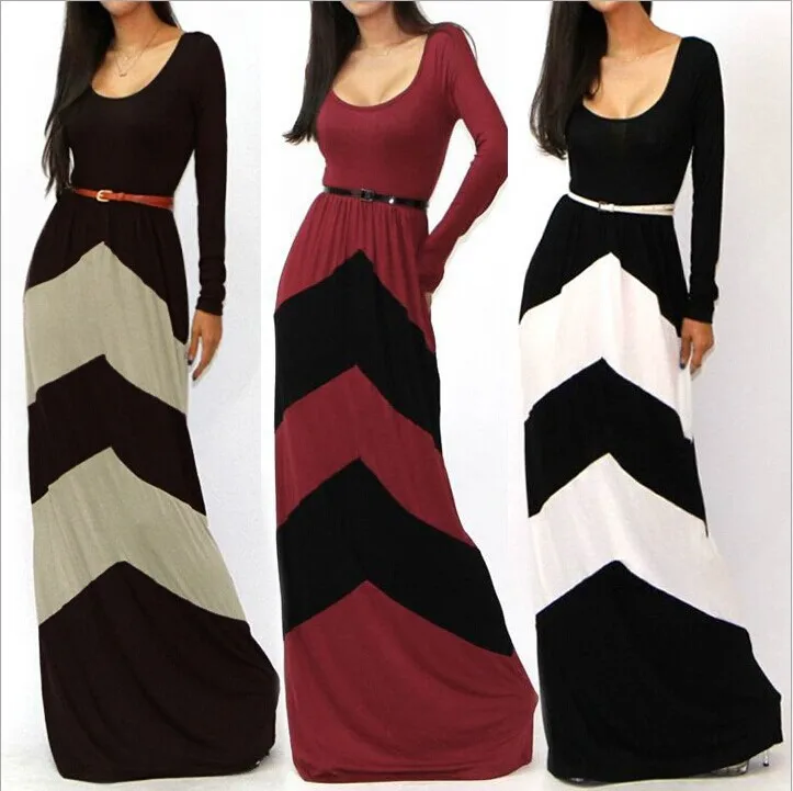 2015 Summer Spring Women Long Boho Dress Sexy Striped Rules Geometric
