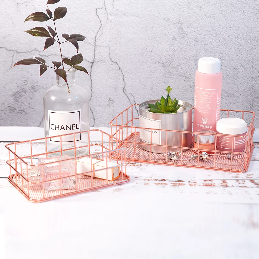 Mealivos Elegant Rose Gold Tie Collection Basket Rectangle Debris Girl Desktop table Storage | Дом и сад