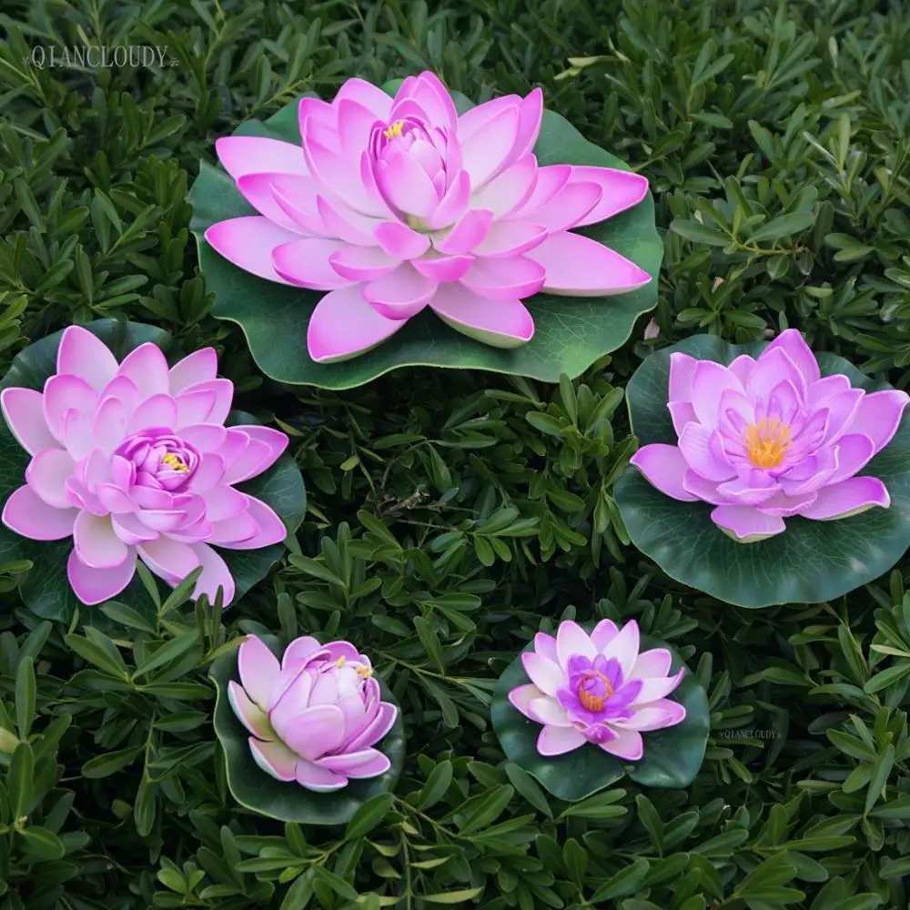 Quanyuchang 8 Pcs 4 Size Artificial Floating Plants Lotus Leaf Realistic Water Lily Pads for Home Garden Ponds Pool Aquarium Fish Tank Landscape Decorations