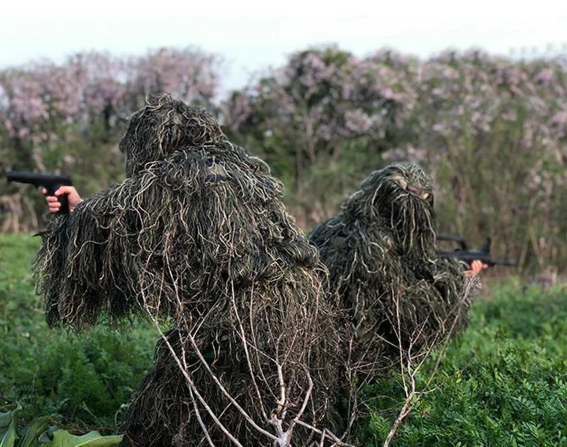 Детские джунгли мужские Ghillie костюм мальчик камуфляж снайпер Охота Одежда Дети Девочка лесной тактическая форма армейская боевая одежда - Цвет: Зеленый