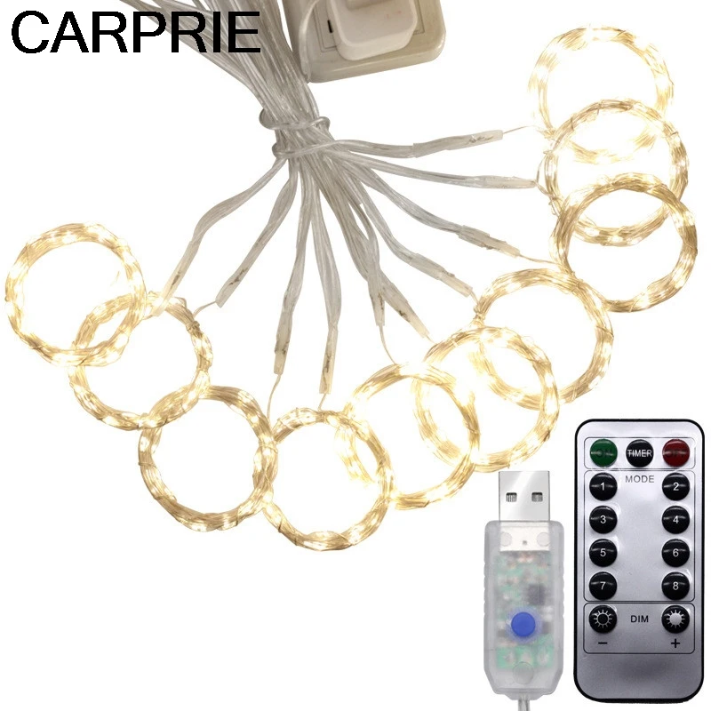 CARPRIE USB Curtain Lights 3m 300 LED 8 Modes with Control Christmas Parties Weddings Light Garlands Ball White Outdoor Wedding