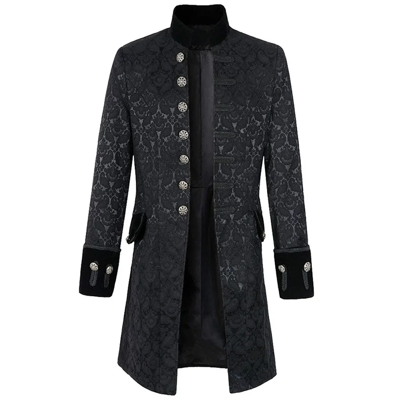 

Laamei Men's Stand Collar vintage Jackets Veste Homme Medium Long Tuxedo male Dress Coats Steampunk Slim Streetwear
