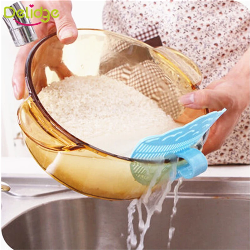 

1 Set plastic Leaf Shape Rice Wash Sieve Clean Gadget basket Filter Drainer Rice Cleaning Kitchen Clips Tools