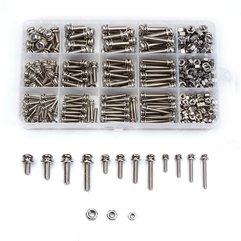 Screw Occus Stainless Steel Micro Thread Round Head Screw Nut Bolt Cross Round Flat Washer Spring Kit M3/M4/M5 360PCS/Set with Box Screw Occus Stainless Steel Micro Thread Round Head Screw Nut Bolt Cross Round Flat Washer Spring Kit M3/M4/M5 360PCS/Set with Box
