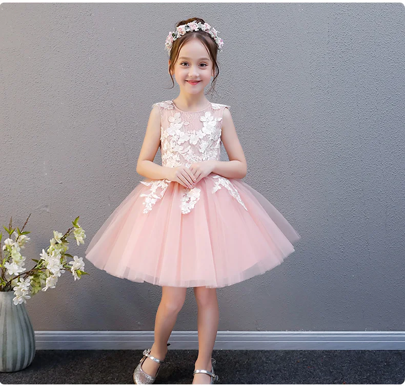Роскошные платья с цветочным узором для девочек для свадебной вечеринки; детское платье на шнуровке для торжеств; бальное платье с аппликацией; вечернее платье на День рождения; B196