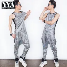 Новые летние мужские комплекты модный клетчатый жилет без рукавов штаны с эластичной резинкой на талии костюм из двух предметов мужские повседневные Хип-хоп уличные комплекты для танцев