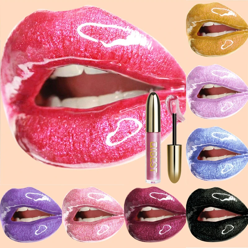 

Glitter Lip Gloss Long Lasting Waterproof Metal Shimmer Liquid Lipstick Moisturizing Black Blue Gold Lipsticks Lips Make Up Tint