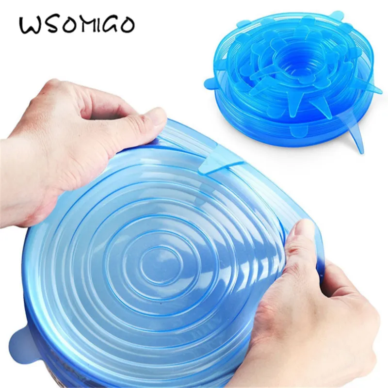 

6pc Food Grade Fresh Keeping Wrap Gadget Kitchen Tools Silicone Food Wraps Seal Cover Fruit&vegetable Wrap Kitchen Accessories-S
