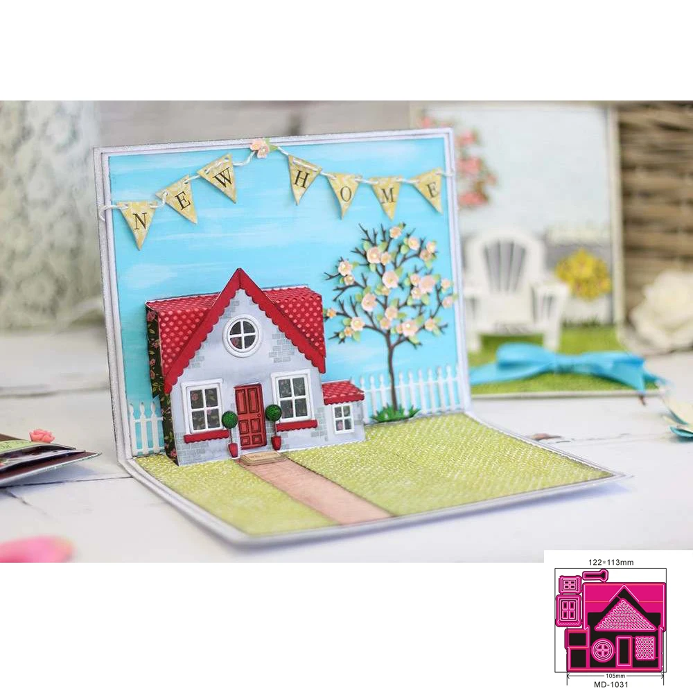

Countryside House Set Shape Metal Cutting Dies Stencil Scrapbook Album Embossing For Gift Card Making Handcraft Decor