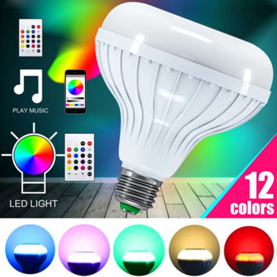 

Wireless Bluetooth Music Audio Speaker Lamp12W E27 RGB LED Bulb Light Led Lamp Music Playing With 24 Keys Rmote