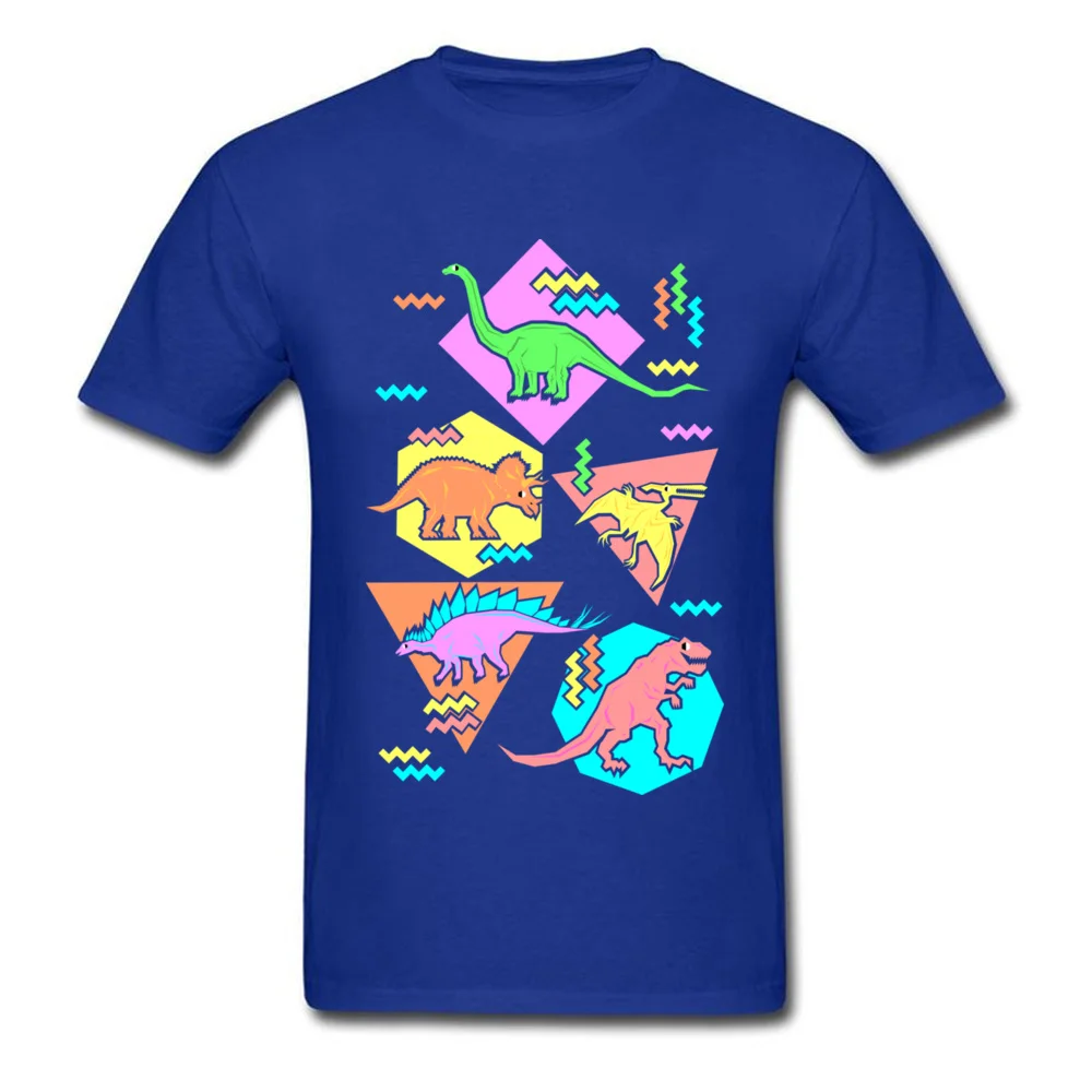 Nineties Dinosaur Pattern Men Cheap Tops Shirts O-Neck Thanksgiving Day 100% Cotton Top T-shirts Printed On Tee-Shirts Nineties Dinosaur Pattern blue