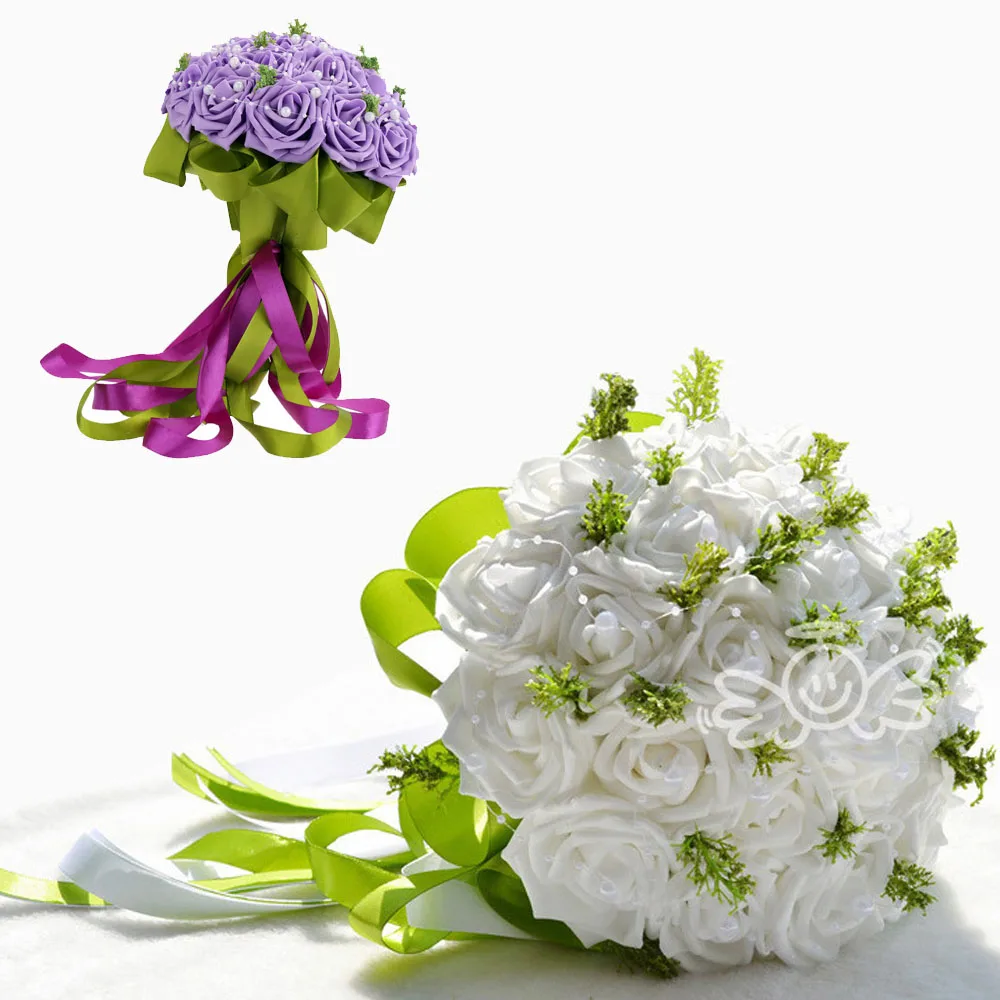 Свадебный букет PE Роза искусственный цветок для свадьбы Декоративный букет цветов невесты кристалл жемчуг