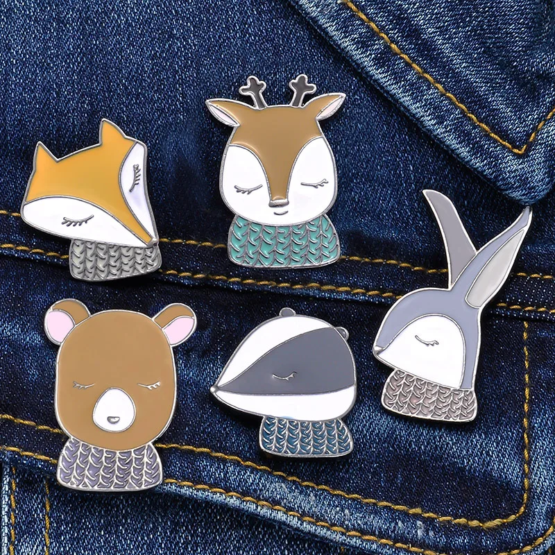 

XM004 Cartoon Brooch Pin Metal Jwelry For Women Cute Fox Bear Deer Rabbit Animal Design Accessories Wholesale