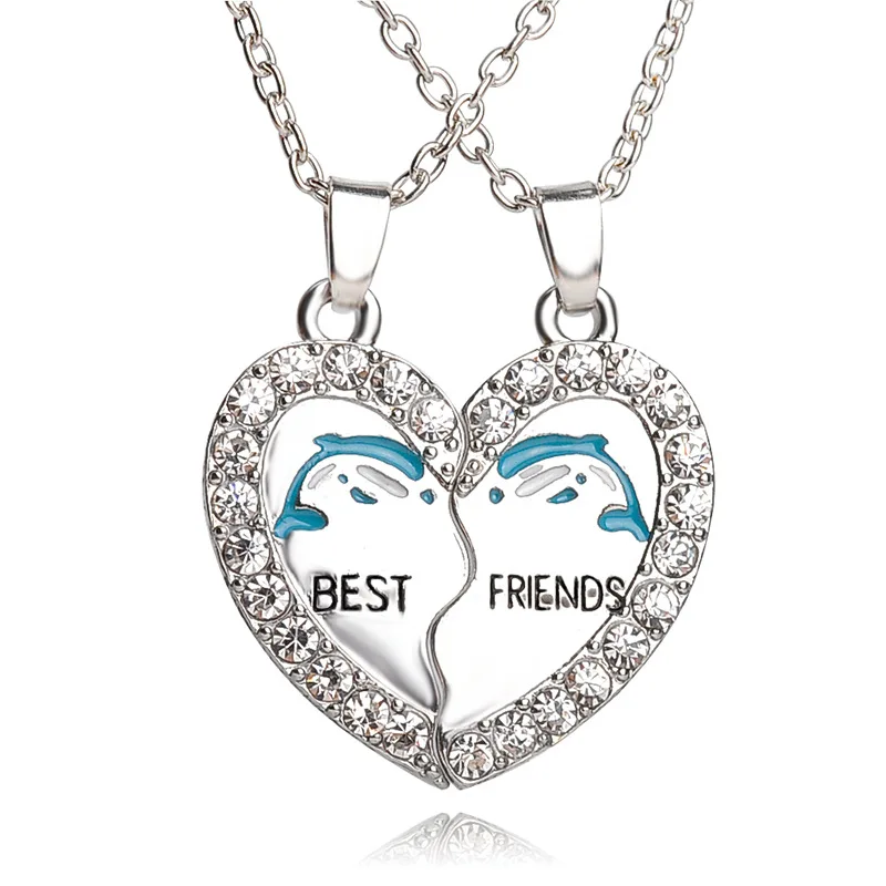 2 шт./компл. best friend s сплава серебра кулон bff дружбы Цепочки и ожерелья с Стразы для