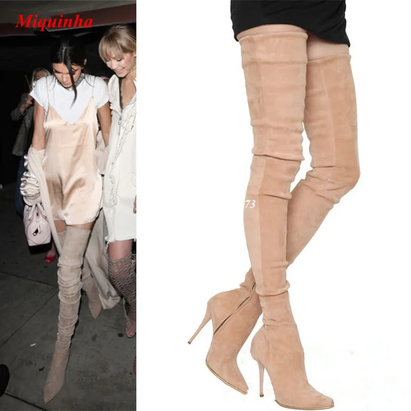 Beige Suede Thigh High Boots 2017 Crazy 