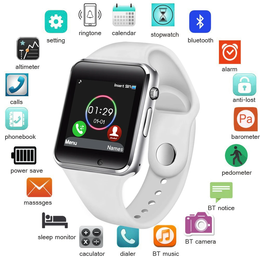 Умные часы для мужчин и женщин с поддержкой sim карты TF Bluetooth шагомер