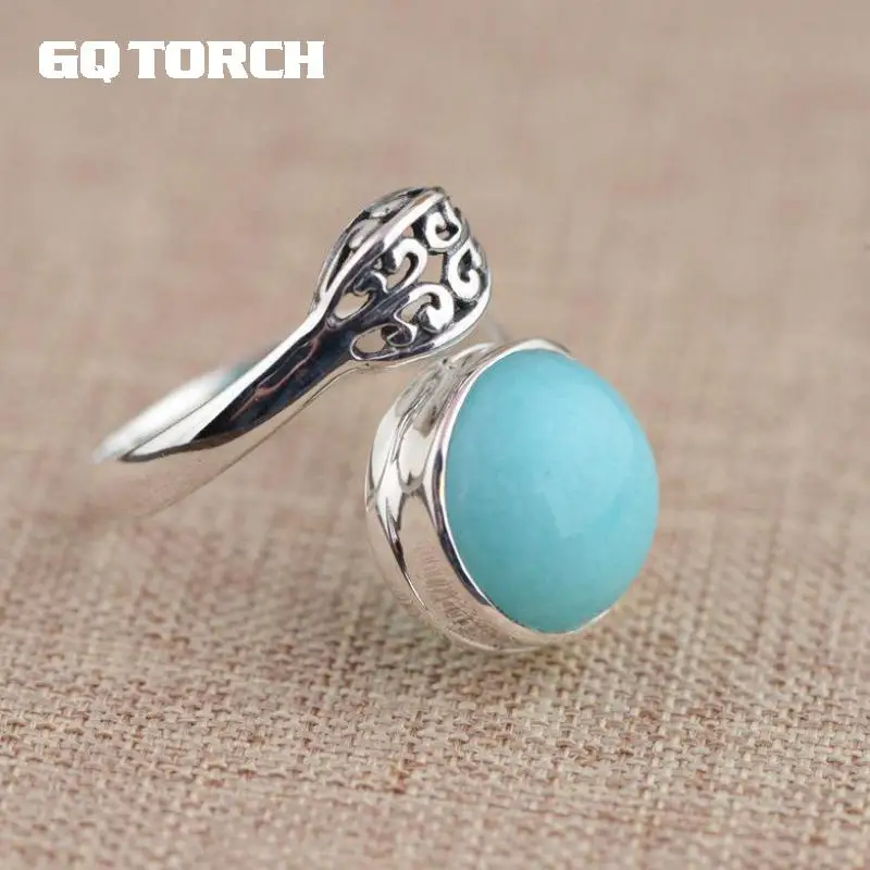 GQTORCH Sky Blue Natural Gemstone Amazonite font b Rings b font For Women 925 Sterling Silver