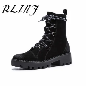 

RLINF New Leather Low Heel with Students with Low Tube Women's Short Boots