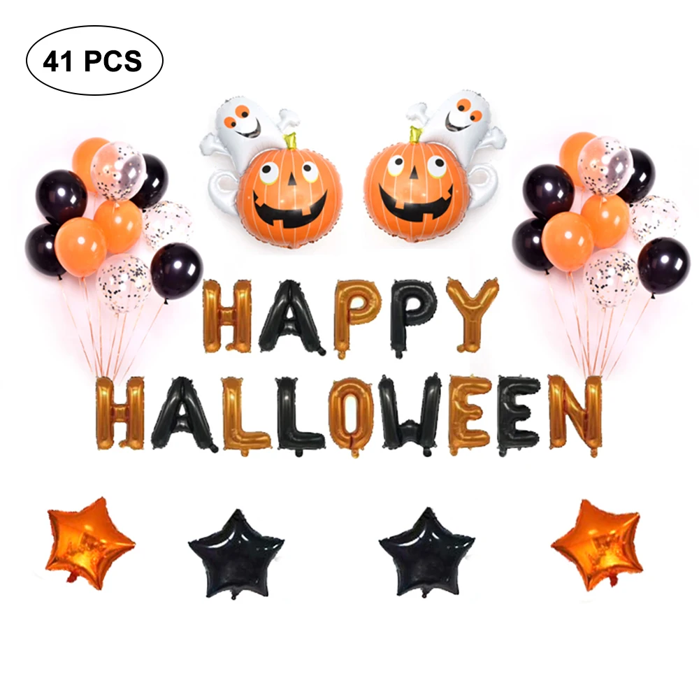 16/" Foil Balloons Happy Halloween Letter Party Hanging Baloon Orange Black Stars