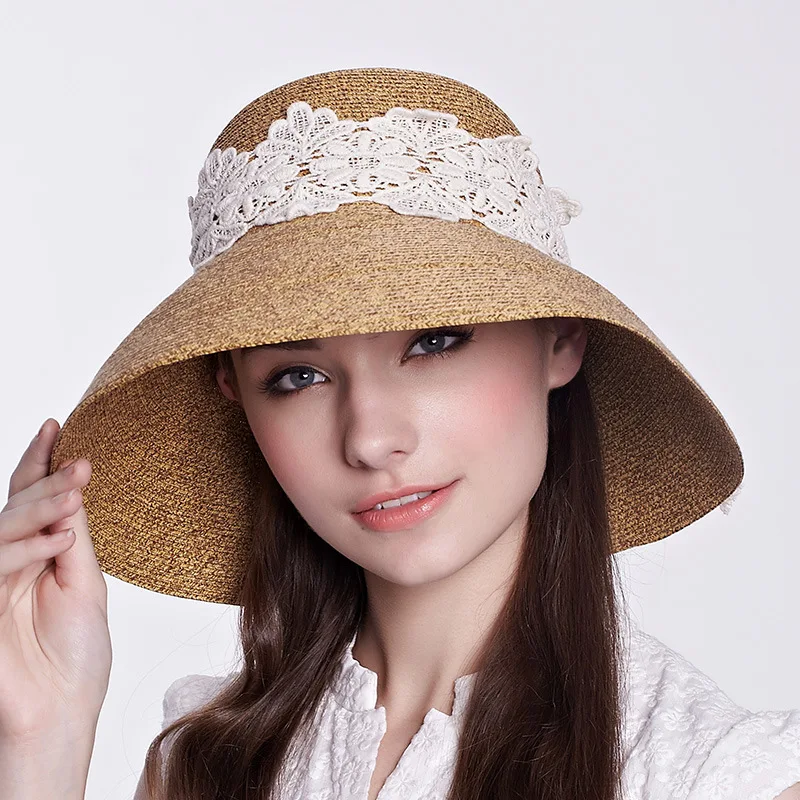 2018 New Lady Sun Hat Summer Straw Hat Women Folded Wide Brim Sun Cap