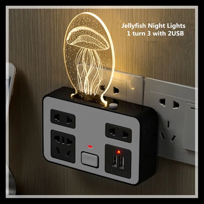 

Black jellyfish home wireless USB socket converter multi-purpose plug board desk lamp