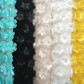 

Double Flowers Gauze Stereo Embroidered Net Chiffon Fabric for Wedding Dress Fashion Accessories Laser