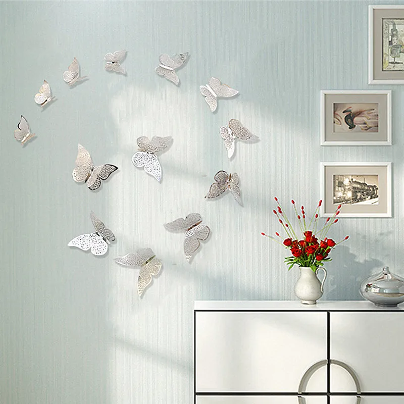 12 шт. золото/серебро 3D симуляция бабочки настенные наклейки, свадебные украшения вечерние фон домашний декор аксессуары вечерние поставки