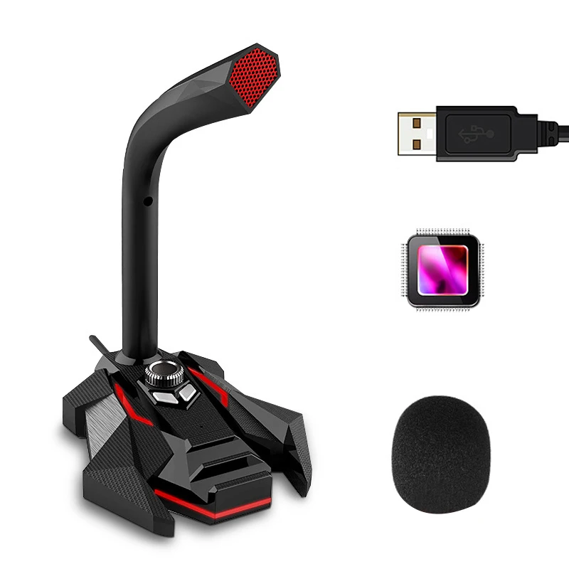 

Dynamic Wired Game Condenser Microphone USB Studio Gaming 360 PC Microphone for Computer Desktop Professional Dual Mic LED
