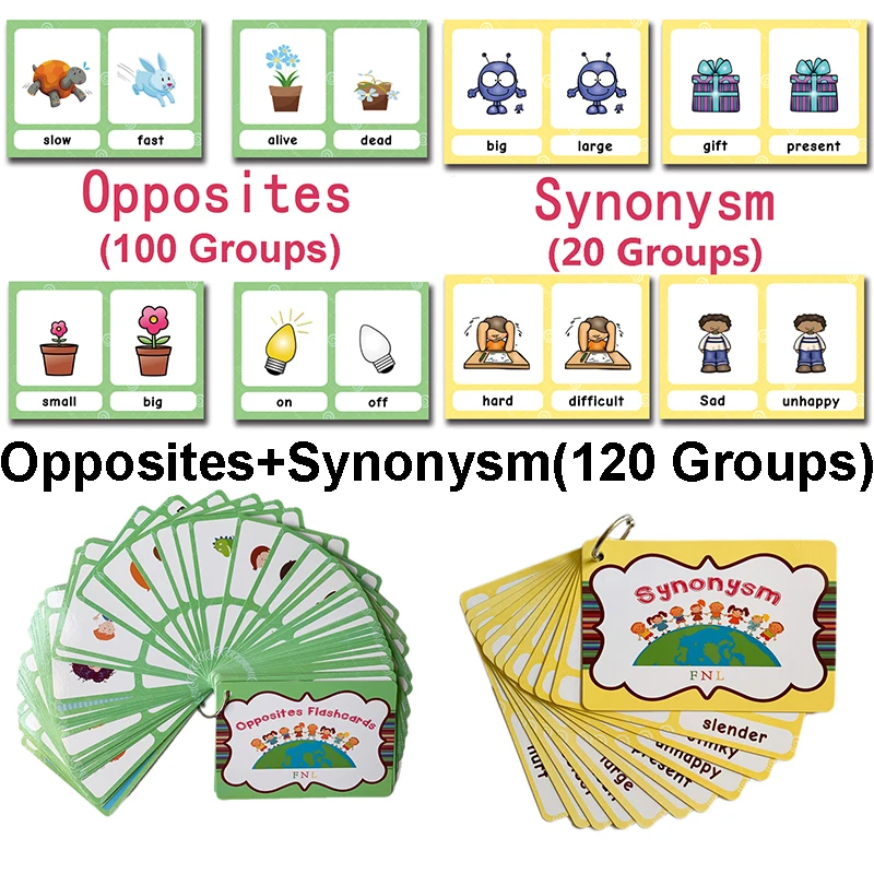 

120Pcs/Set Synonyms Antonyms English Word Learning Card Flashcards Games Puzzles for Kids Children Baby Juguetes Educativos Toys