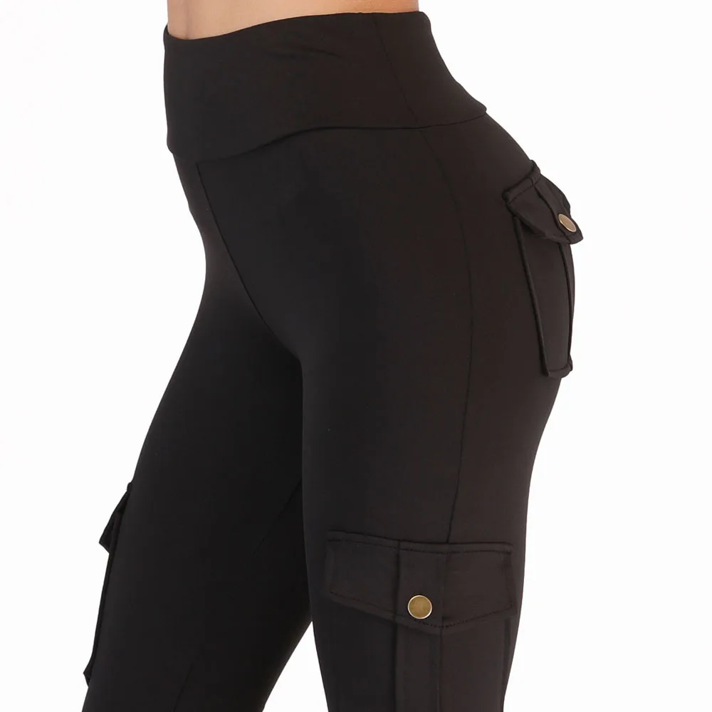 Женские обтягивающие брюки-карго с высокой талией, с двумя боковыми карманами, леггинсы с карманами на бедрах, леггинсы для тренировок, спортивные штаны