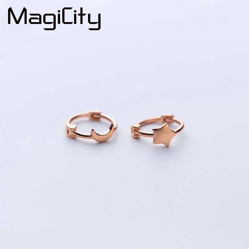 

Exquisite 100% 925 Sterling Silver Filled Tiny Cute Star Moon Hoop Earrings For Women Girls Kids Gift Sterling-Silver-Jewelry