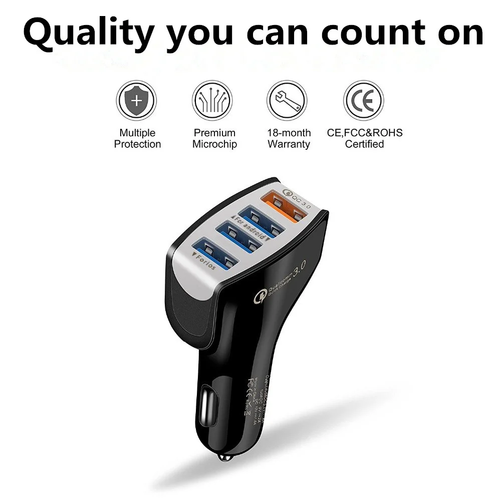Автомобильное зарядное устройство USB с 4 портами QC 3,0 Быстрая зарядка Qucik для Xiaomi Mi 9 huawei P30 Pro samsung S8 S9 S10 iPhone X 8 универсальный адаптер