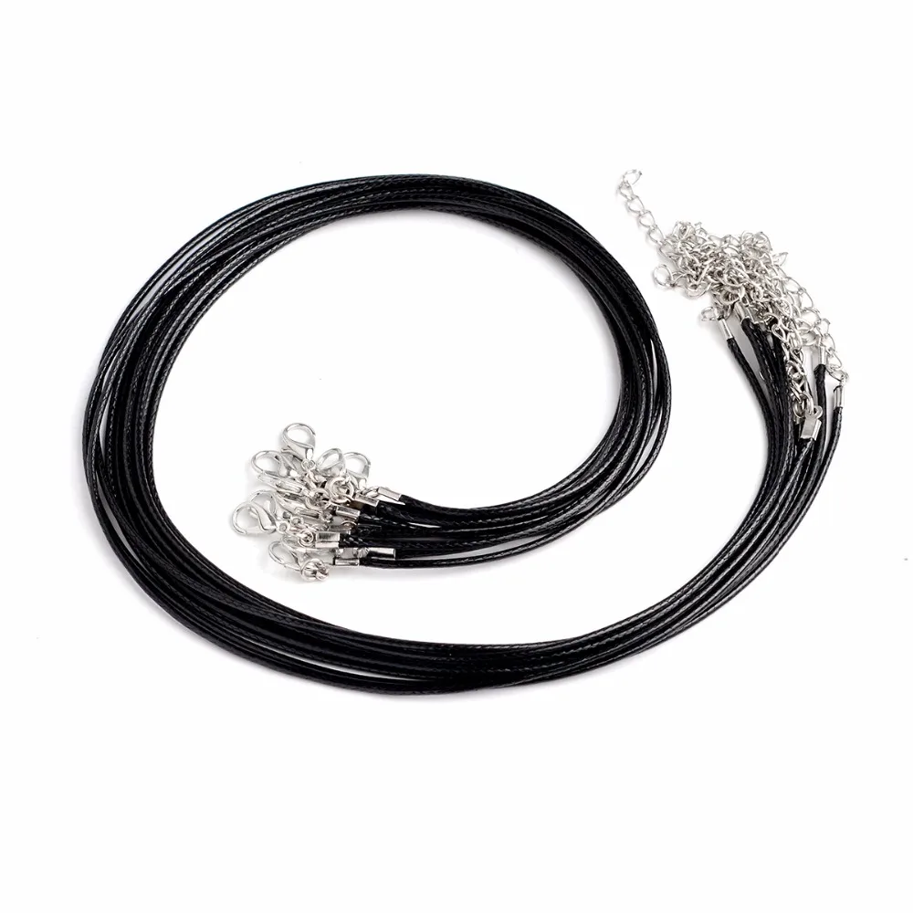 10pcs Black PU Leather Cord Wax Rope Chain Necklace 45cm+5cm Chain DIY Jewelry Pendant Accessories Wholesale
