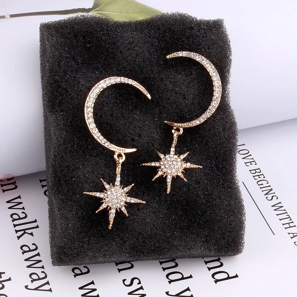 Серьги в виде Луны и звезды шикарные женские серьги ювелирном кристалле гвоздики