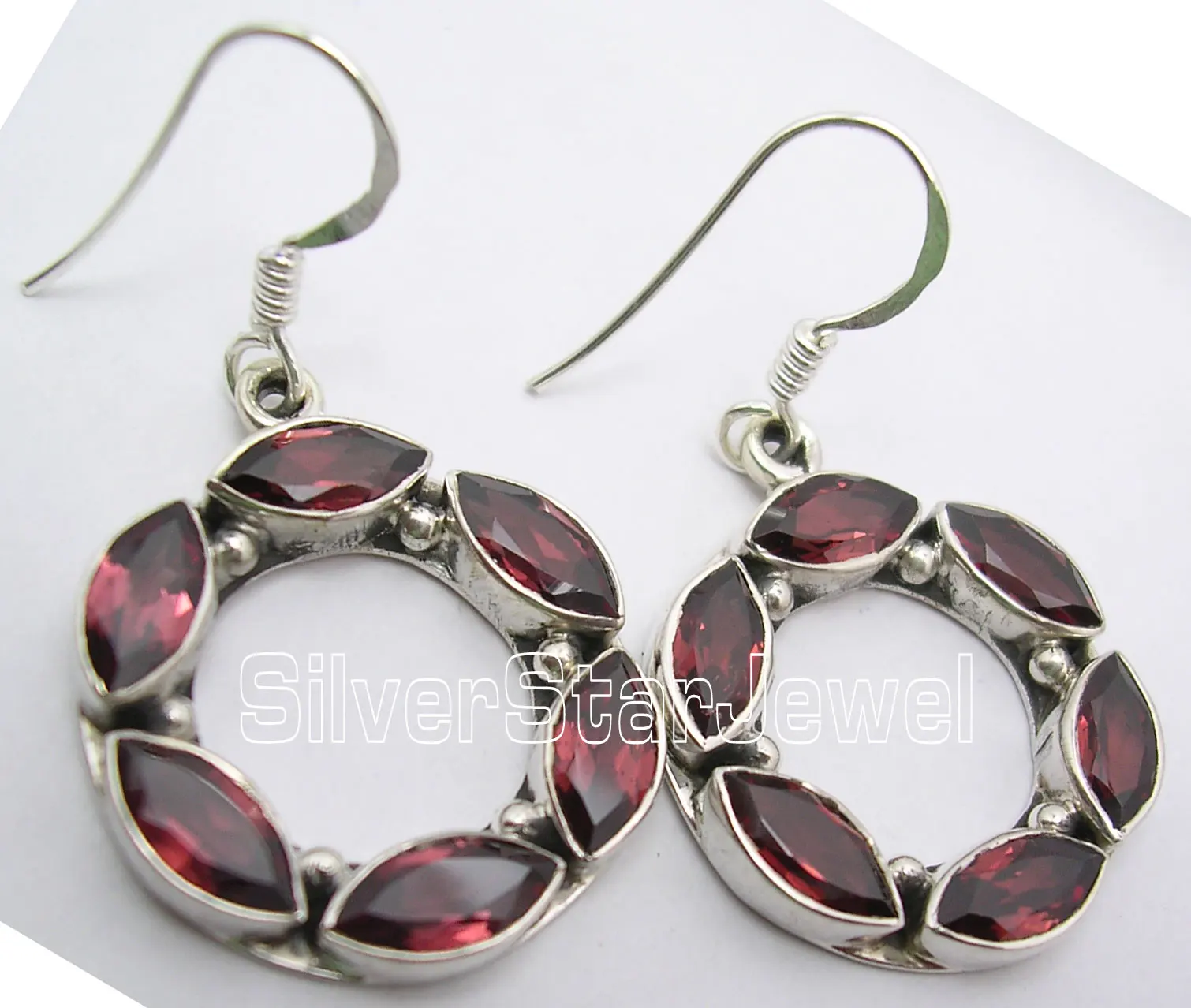  Designer GARNET Stone Dangle Earrings 3.9CM | Украшения и аксессуары