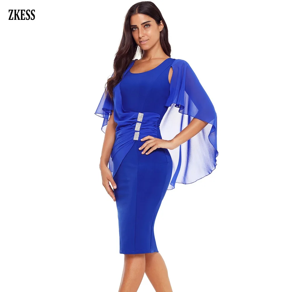 Blue-Waist-Pleats-Rhinestone-Detail-Midi-Dress-LC610293-5-3