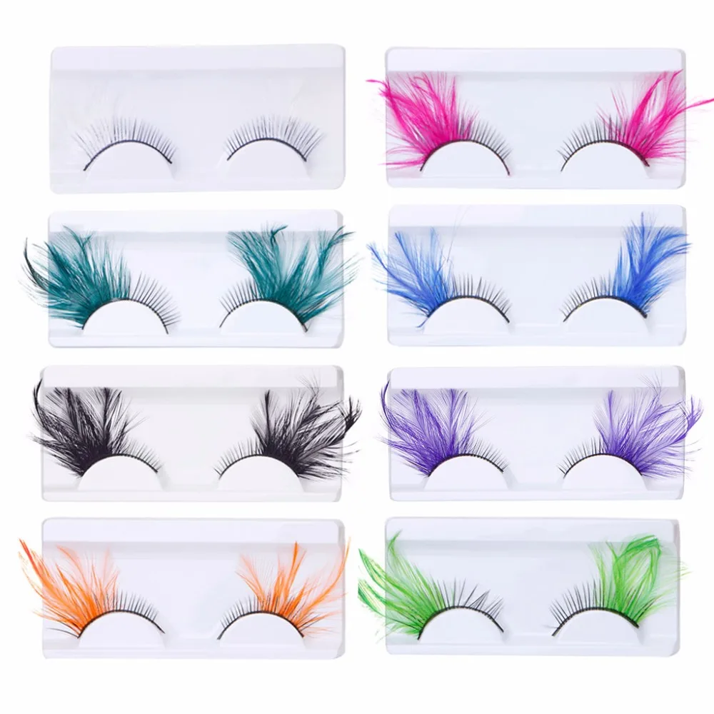 1 Pair Feather Dot False Eyelashes Makeup Eye Lash Halloween Xmas Show Masquerade Natural Colorful