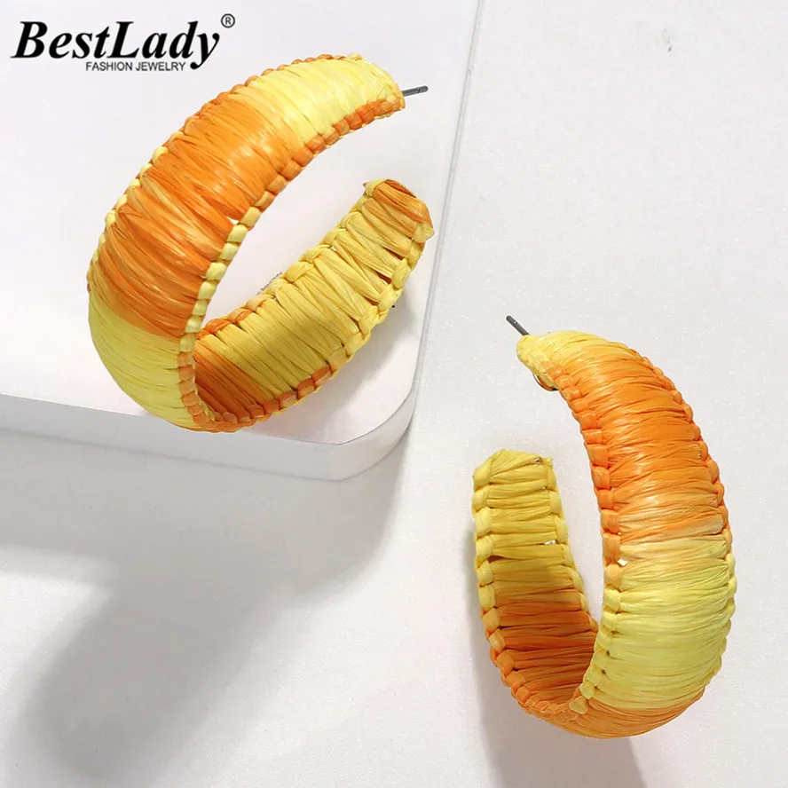 

Best lady Bohemian Raffia Round Dangle Earring Women Girls Party Trendy Female Wedding Special Gifts Drop Statement Earring