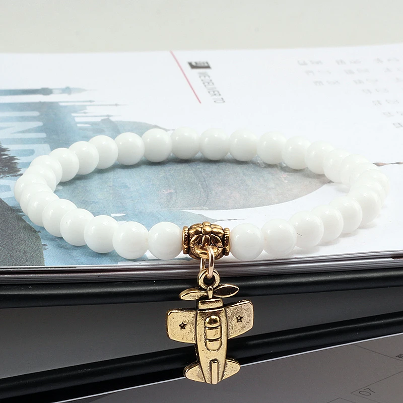 

11 Styles 6mm Natural Stone Beaded Bracelets Colorful Turquoises Gold Aircraft Chain Couple Strand Bangles Men Women Accessories