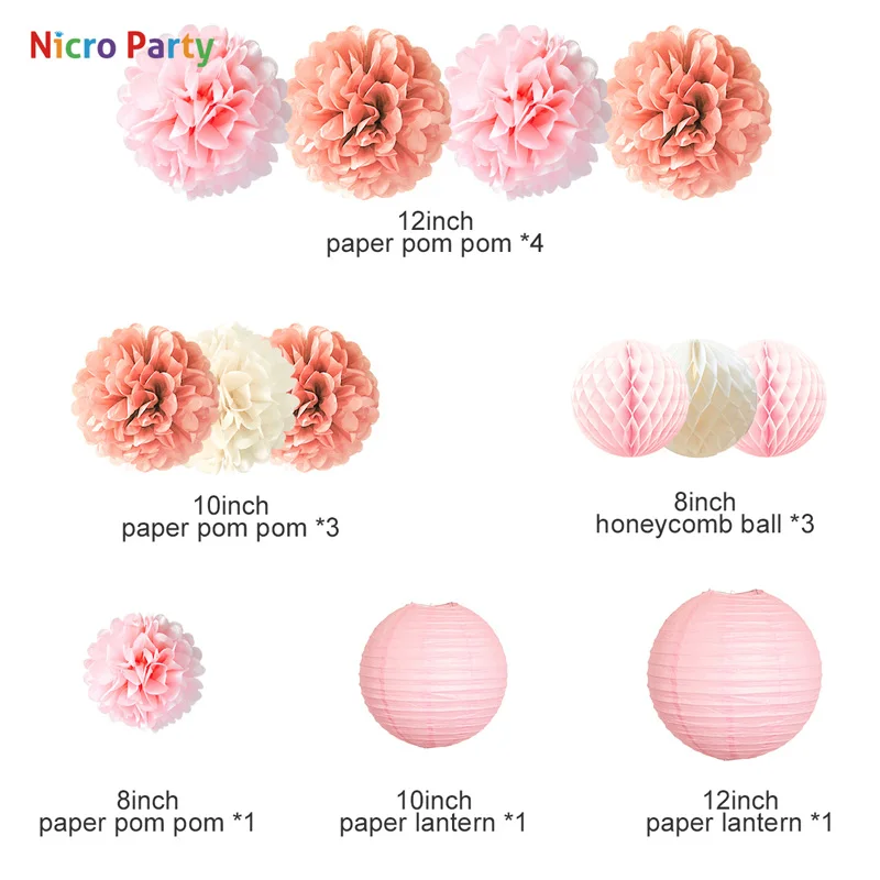 Nicro 62 шт./компл. Happy День рождения Комплект украшений из розового золота фонари цветы воздушные шары для дома Декор DIY# Set94