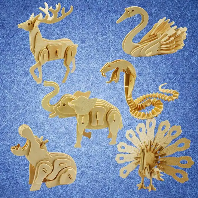 

1 piece DIY 3D Wood Puzzle Butterfly Elephant Horse Lion Peacock Octopus Flamingo Handmade Educational Toys for Children