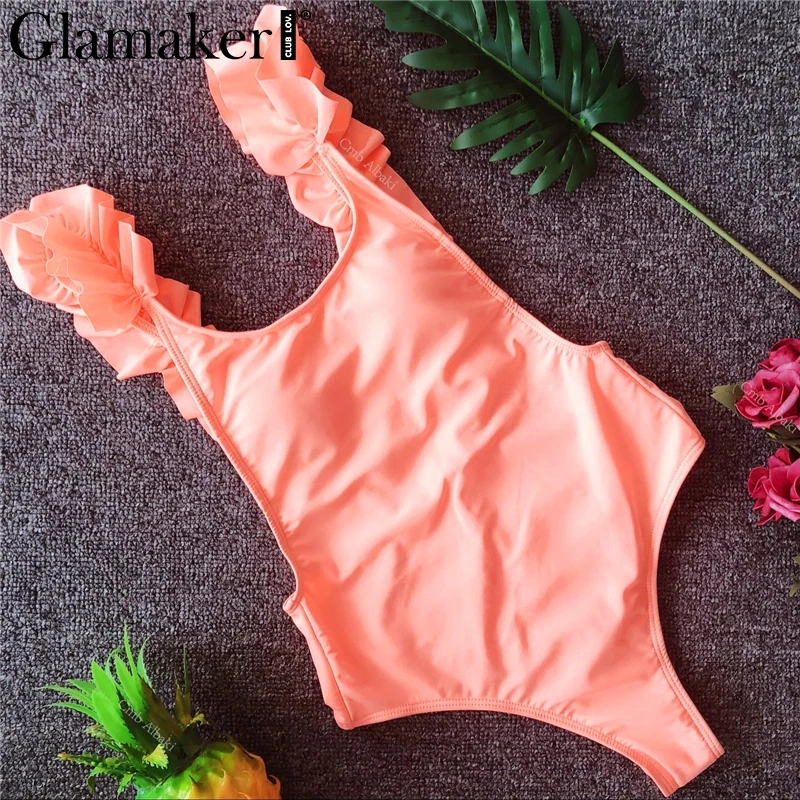 Glamaker плиссированные оборки Цельный купальник сексуальный летний нарядный боди купальный костюм с открытой спиной облегающий пляжный женский боди