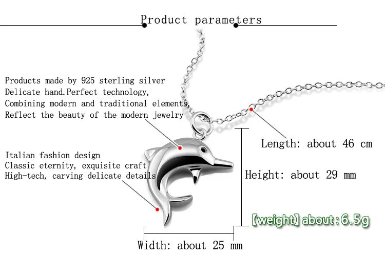 Новое Женское Ожерелье из стерлингового серебра 925 пробы, симпатичная подвеска с изображением дельфина, дизайн из твердого серебра, цепочка из ключицы, 46 см, очаровательные ювелирные изделия