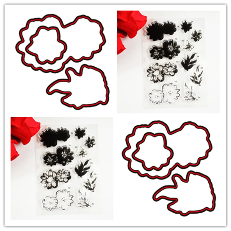 Block frame Flowers Transparent clear Stamp and Metal Cutting Die Seals for DIY Scrapbooking / Card Making/Photo Album | Дом и сад