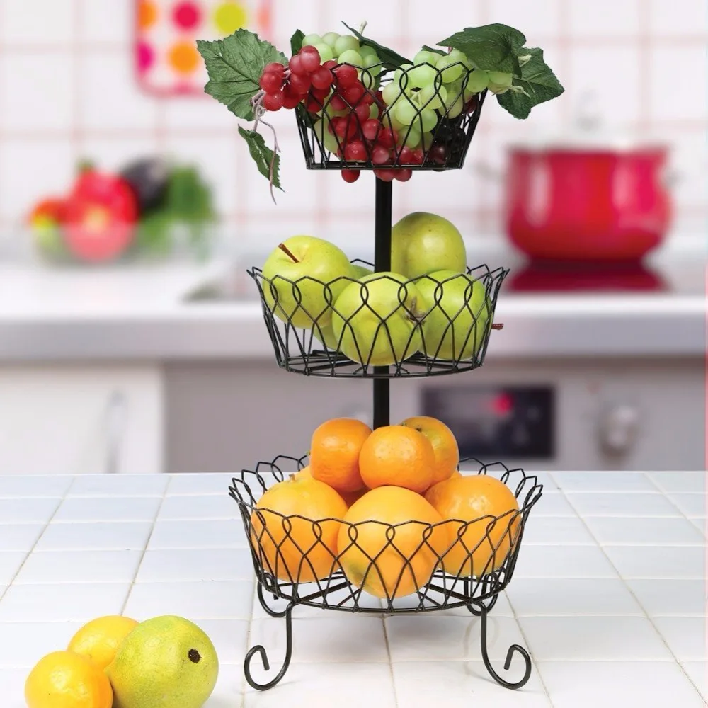 Creative 3 Tier metal wire fruit basket kitchen item storage organizer