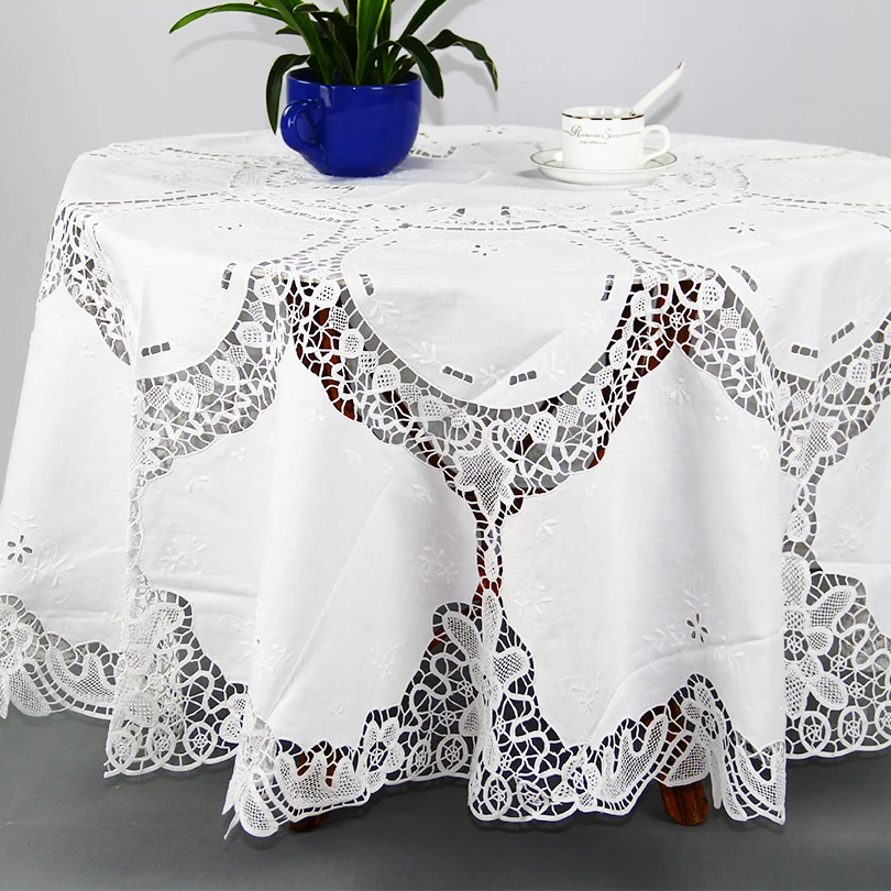 

QUNYINGXIU 100% Cotton Table Cloth Handmade Flora Europe Round Table Cover Thin Soft Banquet Tabelcloth 54*54 inch = 137*137 cm